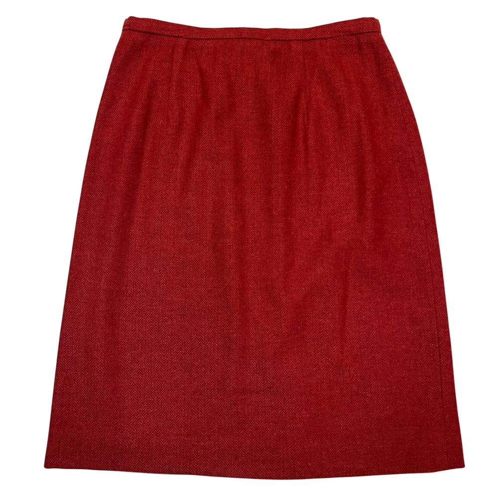 Saks Fifth Avenue 80s Vintage Red Herringbone Wool Blend Pencil Skirt Size‎ 6